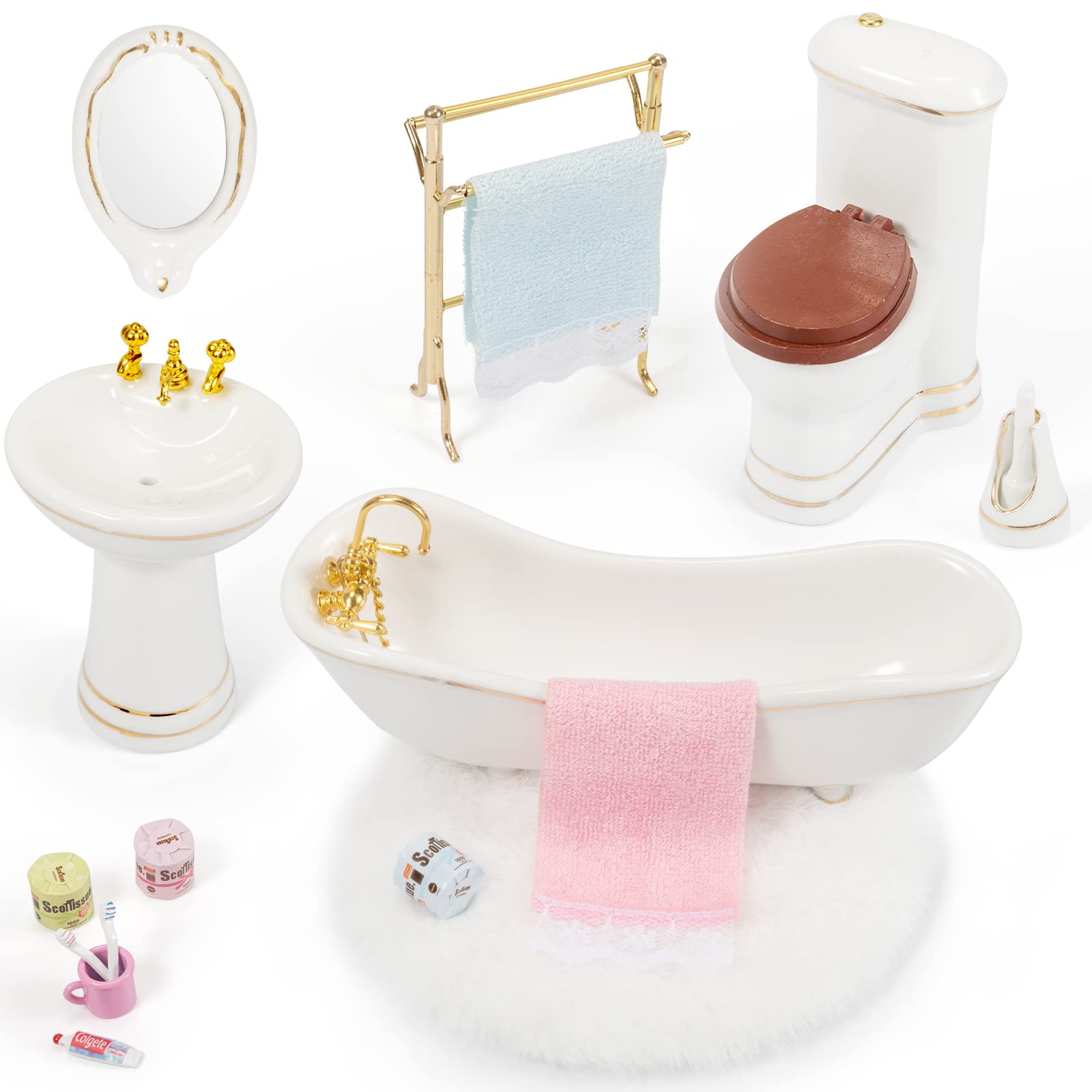 SAMCAMI ceramic dollhouse toilet for realistic 1:12 scale bathroom scenes.