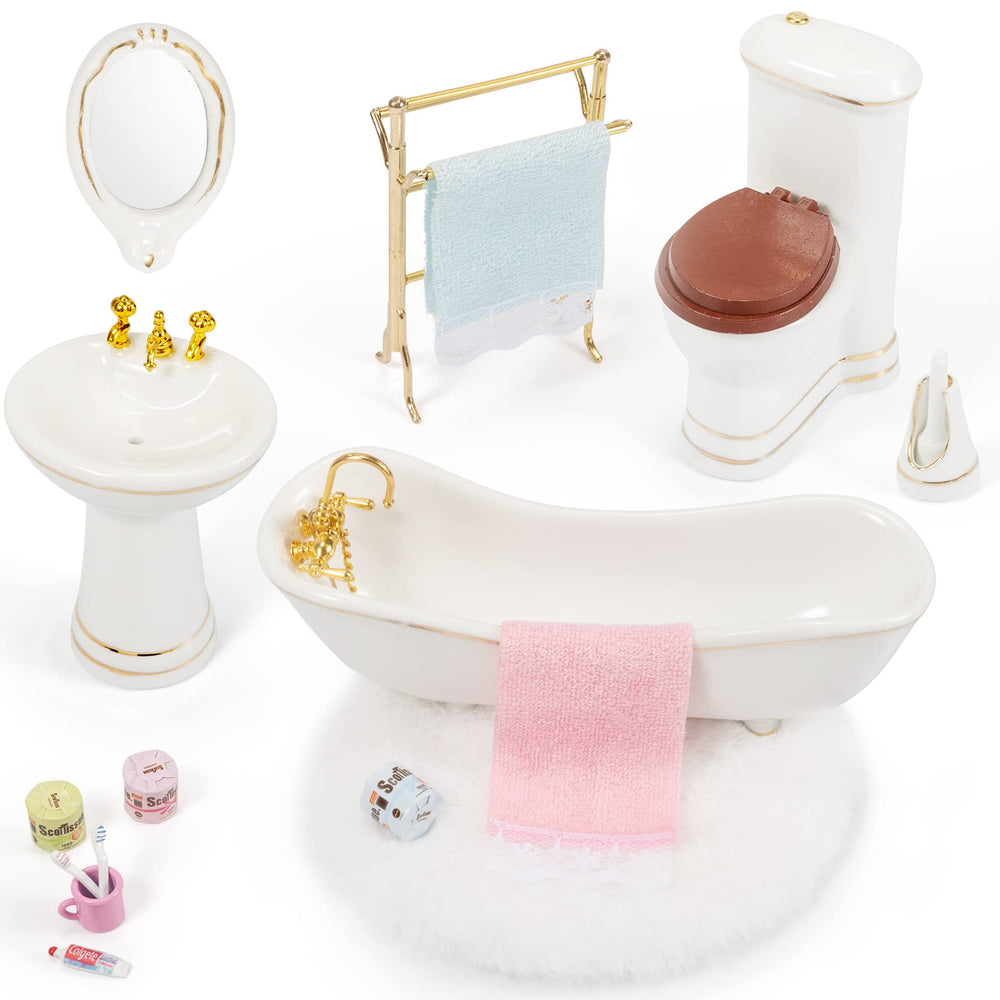 SAMCAMI ceramic dollhouse toilet for realistic 1:12 scale bathroom scenes.