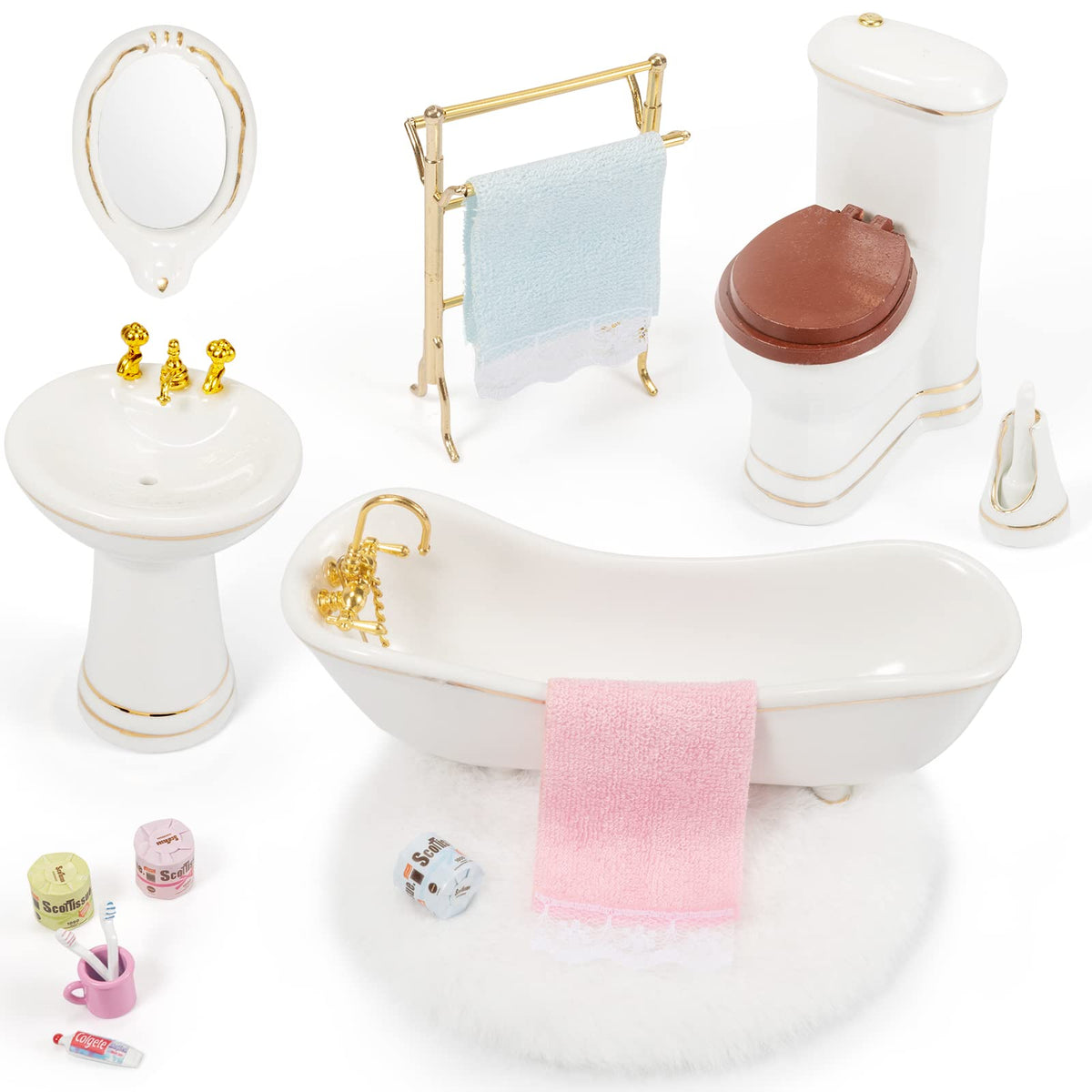 SAMCAMI ceramic dollhouse toilet for realistic 1:12 scale bathroom scenes.