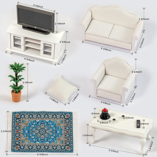 SAMCAMI white TV cabinet with open doors adds realistic storage to the dollhouse living room.