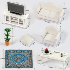 SAMCAMI white TV cabinet with open doors adds realistic storage to the dollhouse living room.