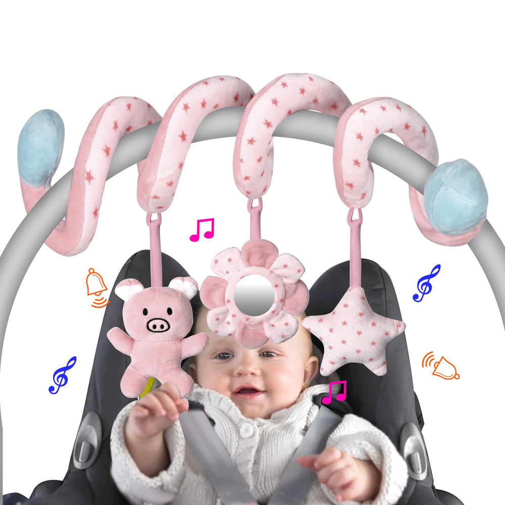 SAMMAS pink pig spiral toy stimulates tactile exploration during car rides