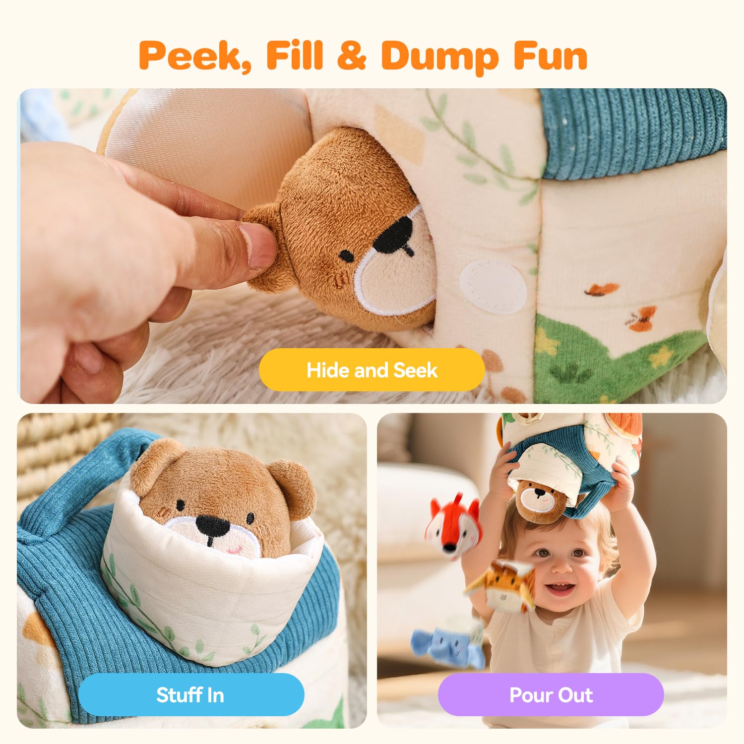 Samonyed forest animal plush set chimney stuffing: interactive opening for motor control