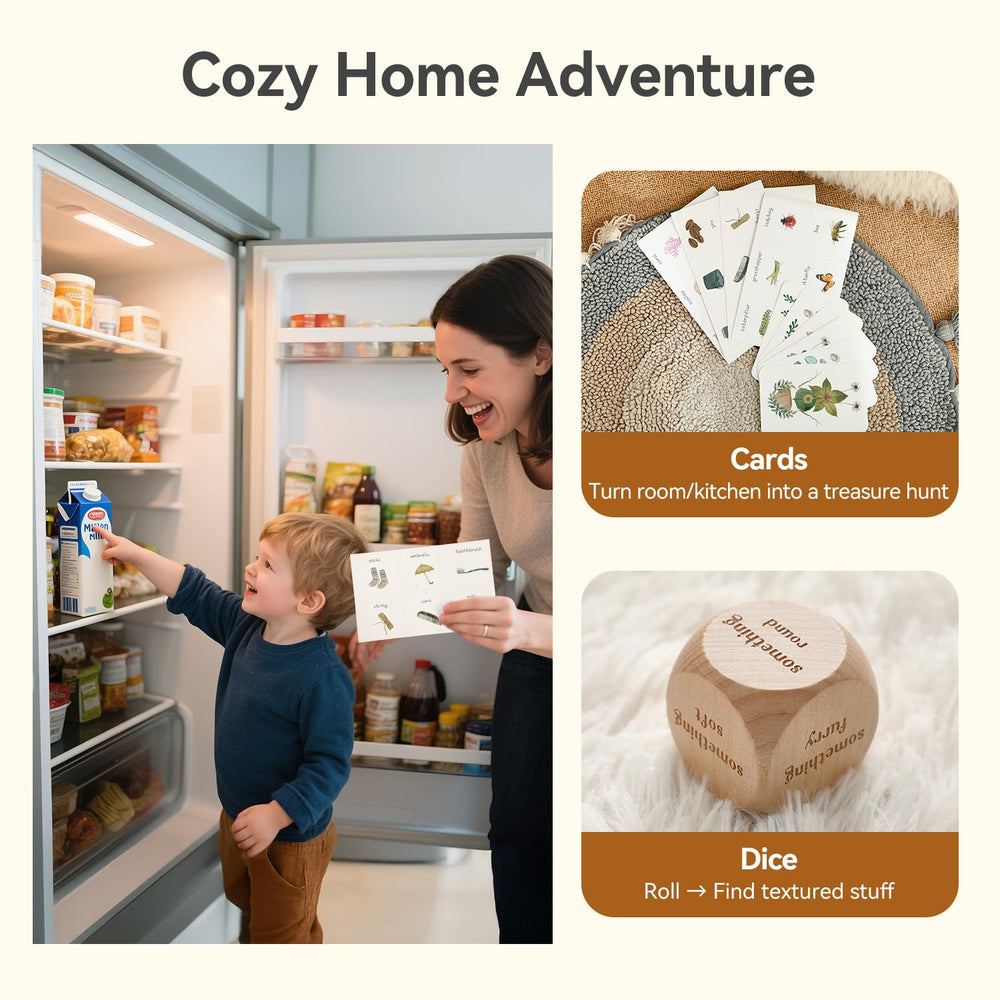 Samonyed sensory dice add tactile prompts for beginner scavenger challenges.