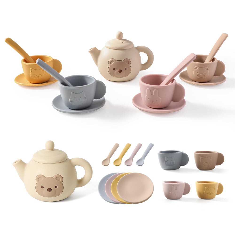 Samonyed bear-themed silicone teapot for imaginative pretend tea parties.