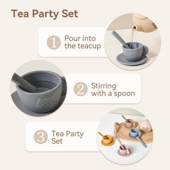 Samonyed silicone coasters protect surfaces during kids' pretend tea time.