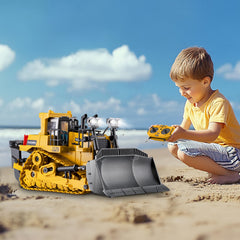 Samtop RC Bulldozer light-sounds image features headlights and engine sounds for realism