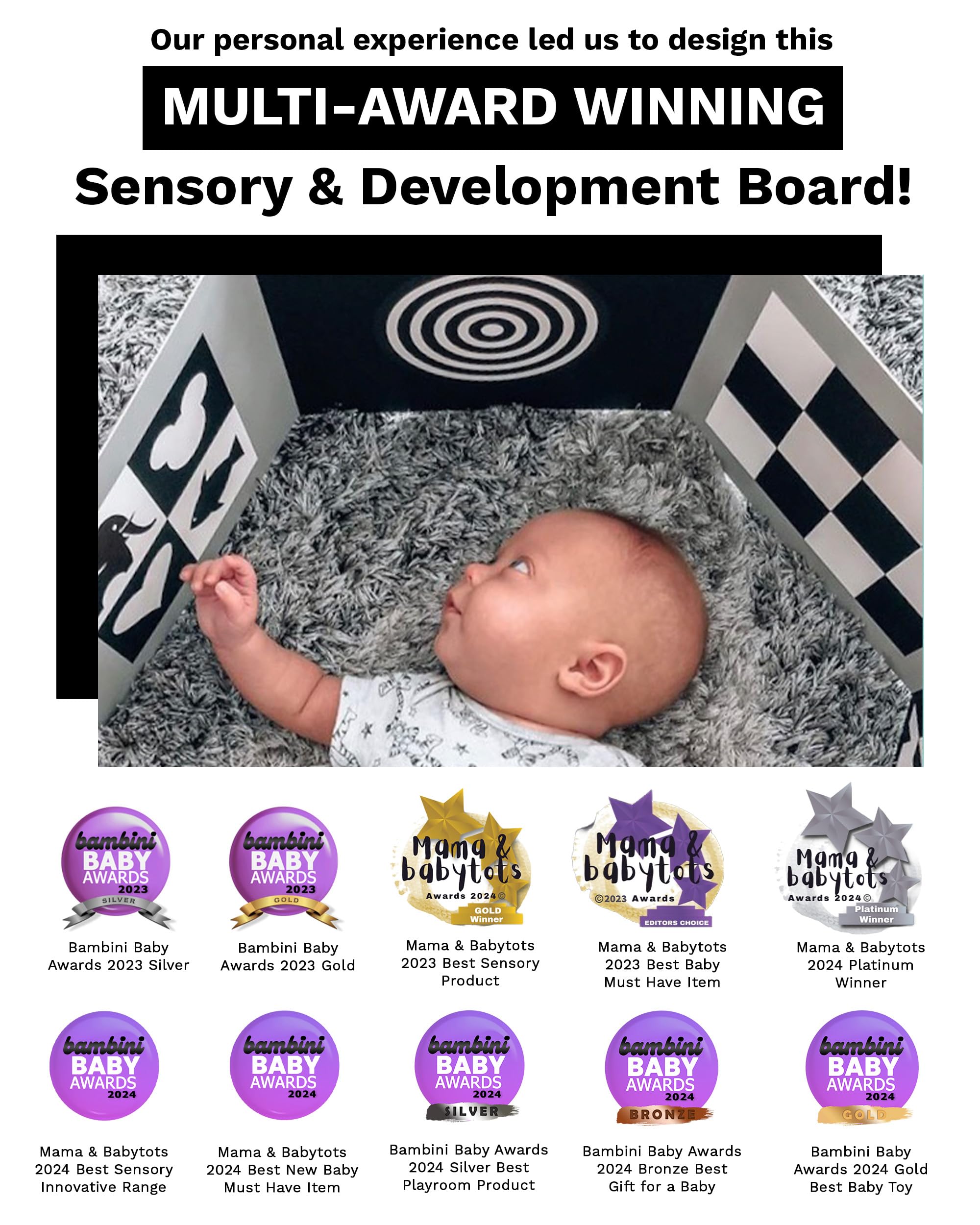 Samuel Sensory visual stimulation board supports concentration and early cognitive skills.