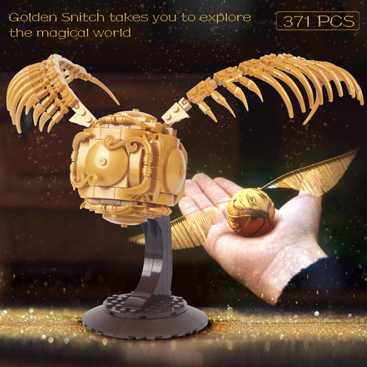 SAMYBLOCKS Golden Snitch model showcased on shelf as a collectible.