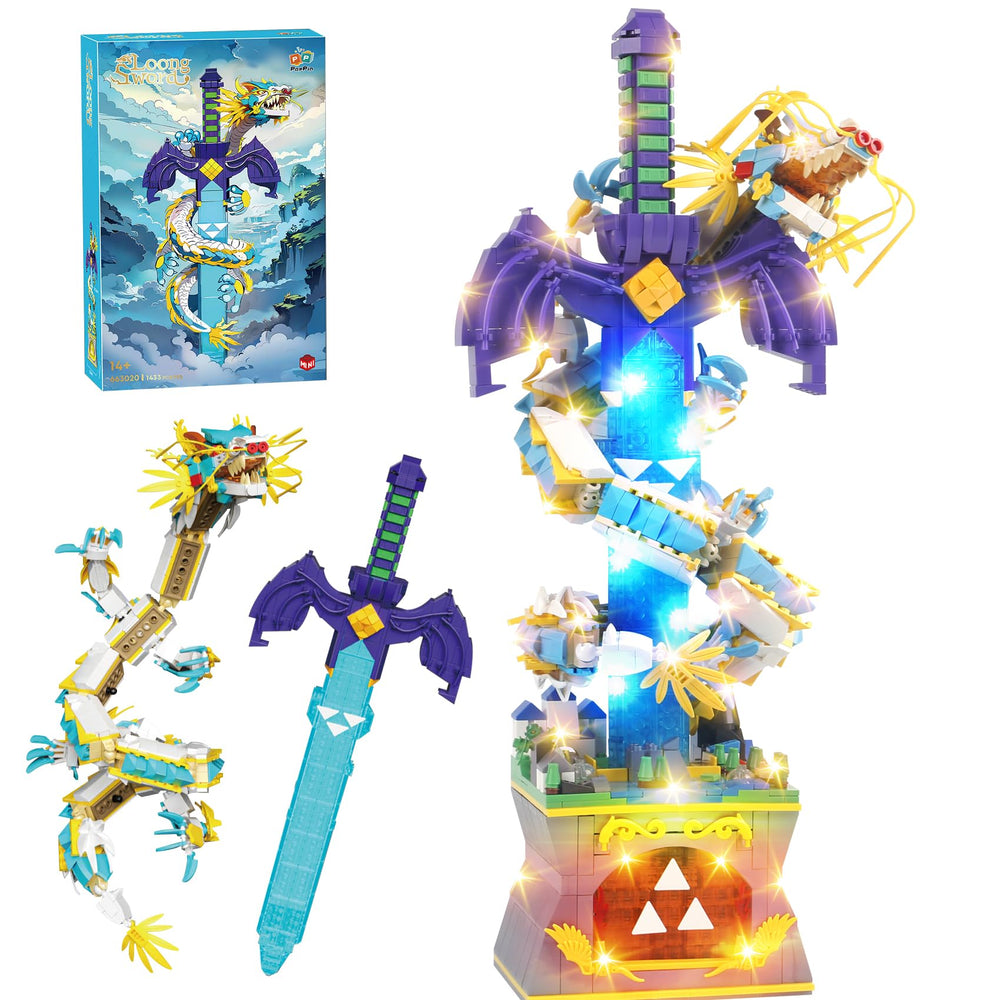 Samyblocks Master Dragon Sword base with LED lighting enhances display.