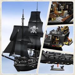 SAMYBLOCKS Pirate Ship bridge and masts showcase architectural accuracy on desk.