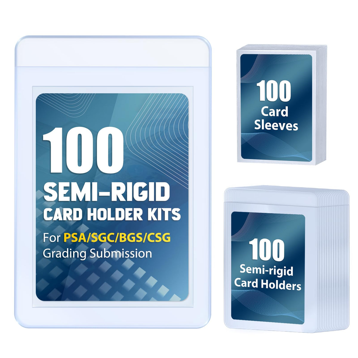 SAMYUCHO 100ct semi-rigid card holder displayed with clear visibility for PSA submissions.
