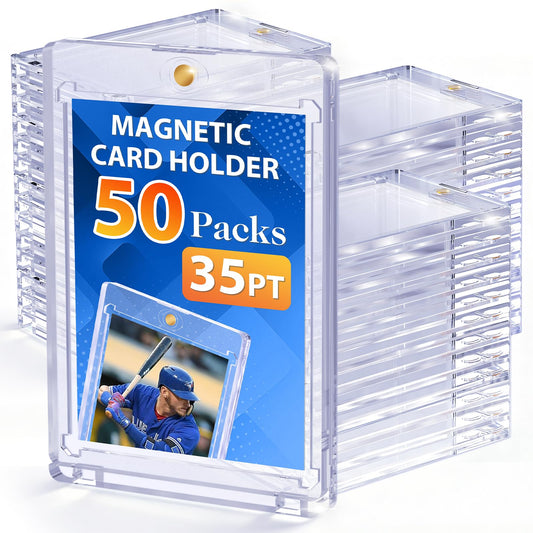 SAMYUCHO 50-pack magnetic card holders front view protecting and displaying valuable cards