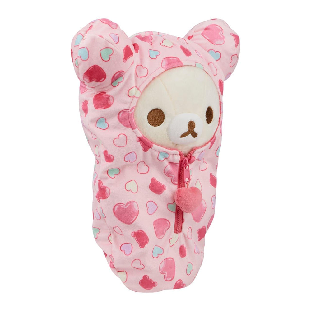 San-X Rilakkuma Hearts Sleeping Bag Plush Korilakkuma closeup gentle features