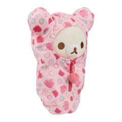 San-X Rilakkuma Hearts Sleeping Bag Plush Korilakkuma closeup gentle features