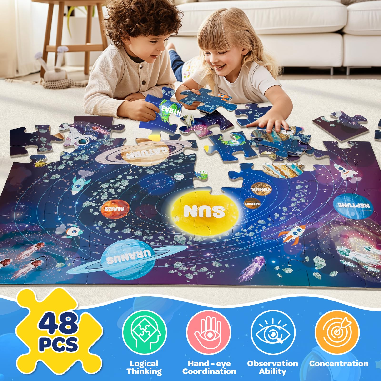SANANT Jumbo Solar System Floor Puzzle with durable cardboard withstands repeated use.