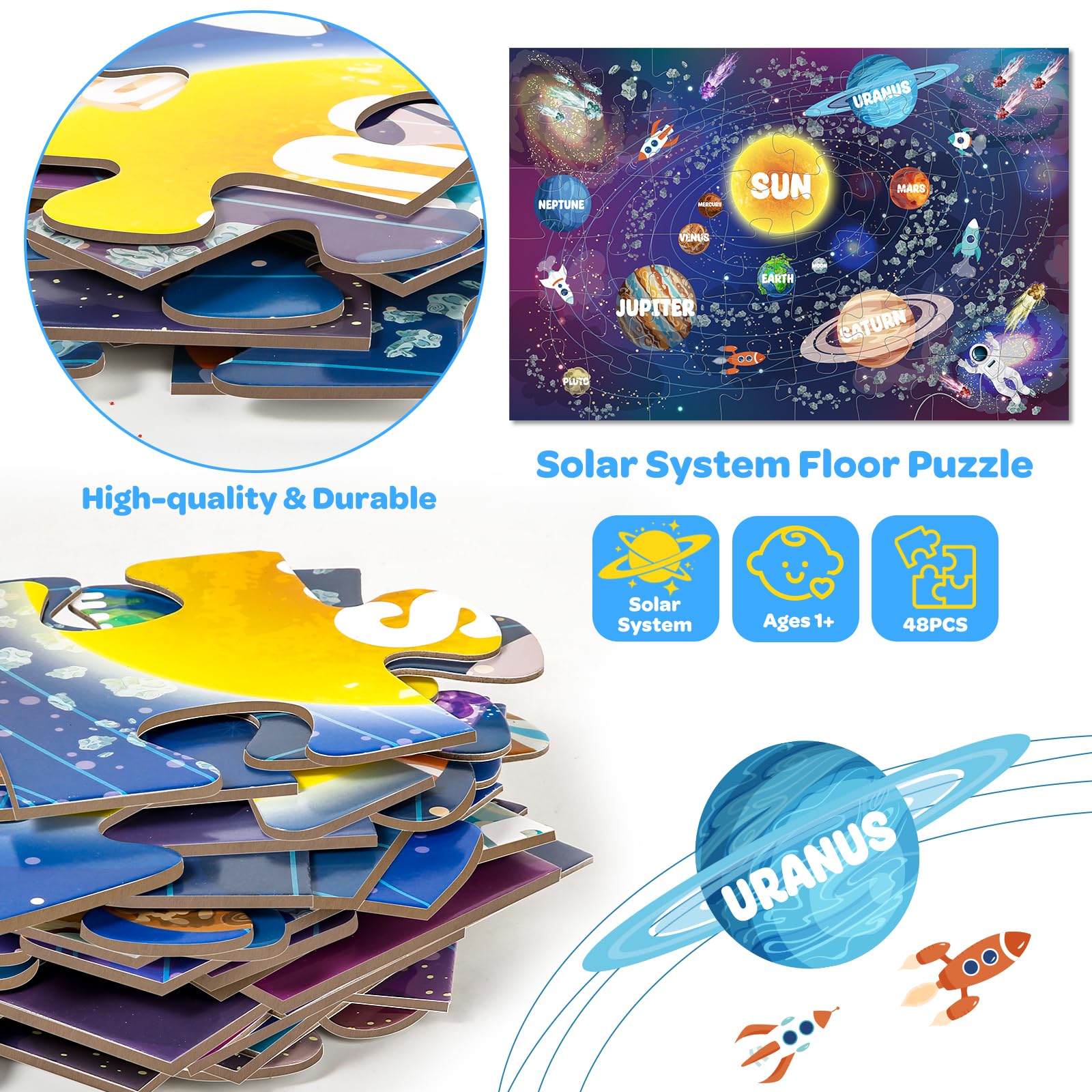 SANANT Jumbo Solar System Floor Puzzle shows an assembled space scene on the floor.