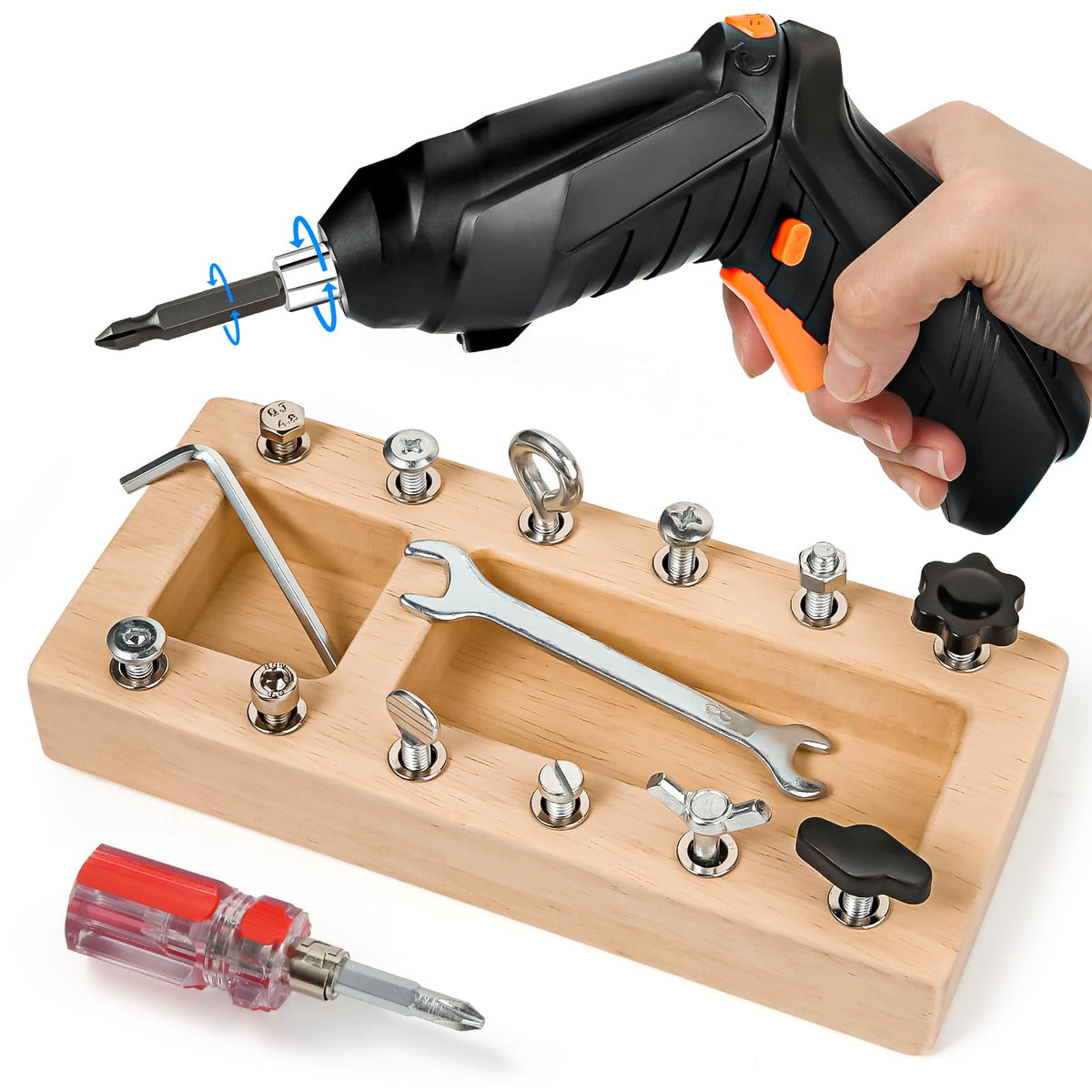 SANANT Montessori screwdriver board with electric drill for hands-on learning and play