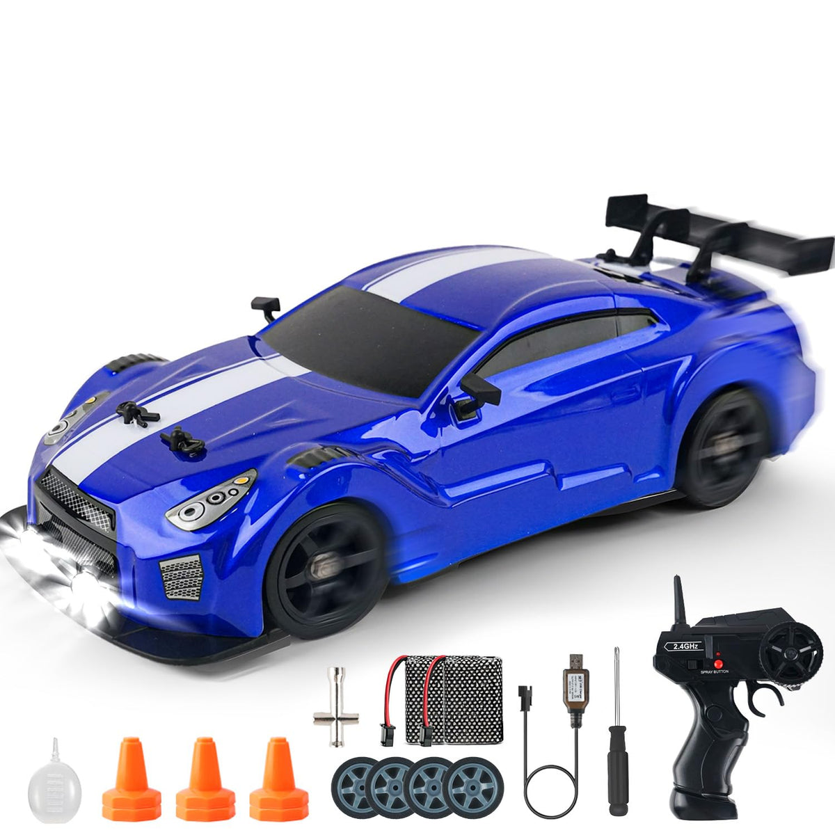 SANCO RC drift car 1:16 blue with LED headlights ready for precise drifting