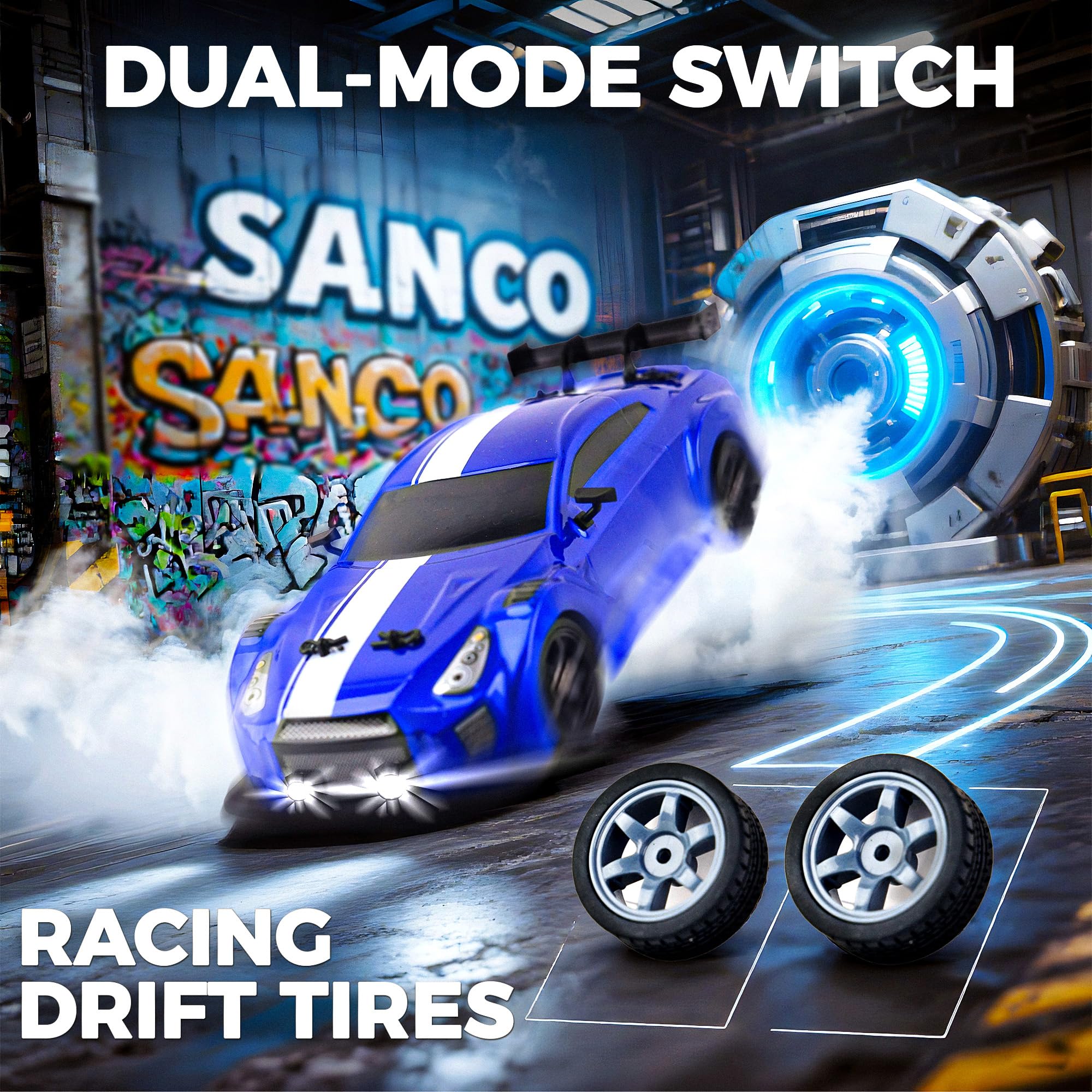 SANCO RC drift car with 2.4GHz remote for stable, interference-free control