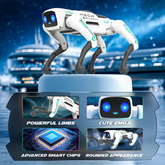 SANCO Smart Robot Dog smiles to welcome family and spark friendly play.