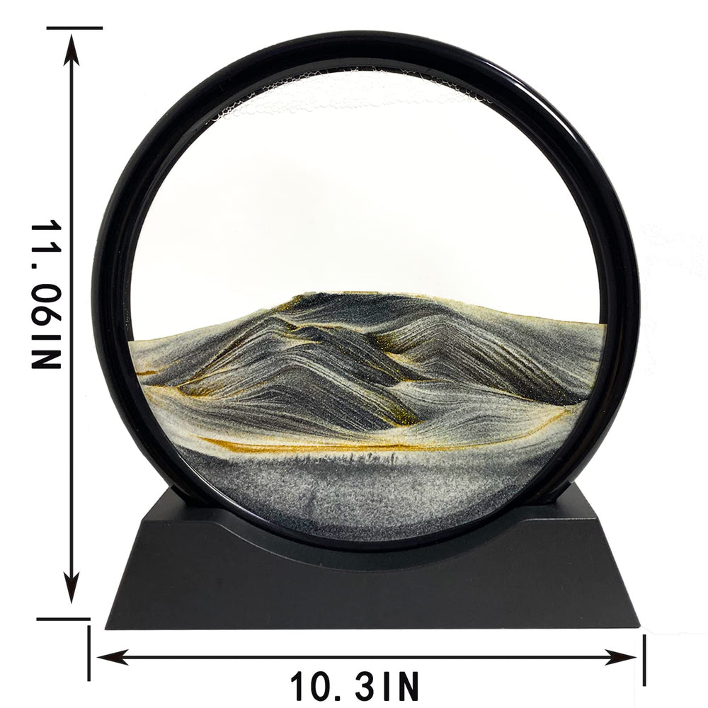 Elegant round glass frame with colorful sand for home or office decor.