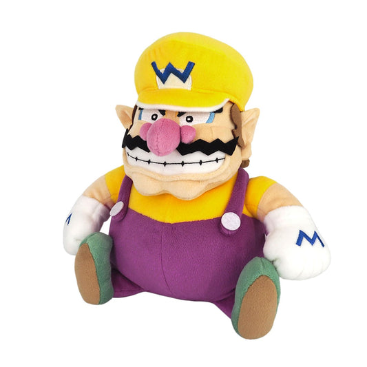 Sanei Wario plush front view, 10-inch size, perfect desk buddy for collectors.