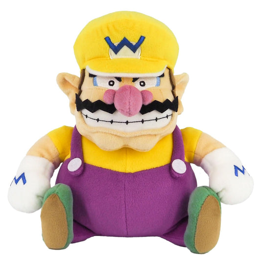 Sanei Wario plush side view, 10-inch height, great for shelf display.