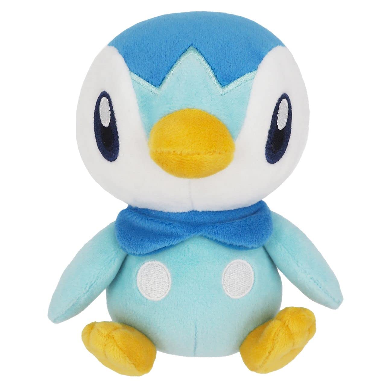 Sanei Piplup plush 6-inch blue side view, ideal for shelf display.