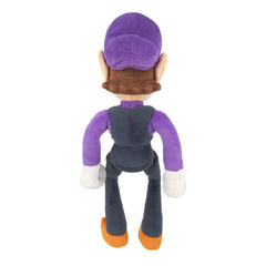Sanei Waluigi plush cuddle pose demonstrates squeezable softness for comfort.