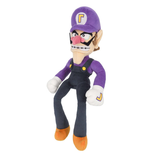 Sanei Waluigi plush from Super Mario All Star Collection, front view for display and collectability.