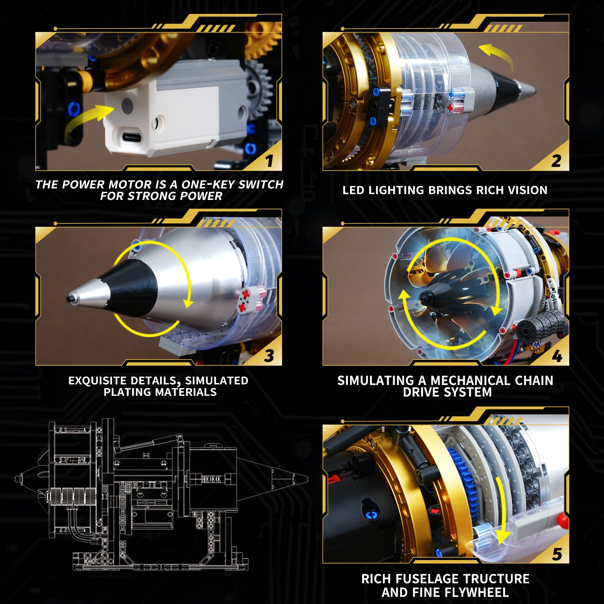 SANGQAOFU jet engine model kit lights on demonstrating power during run