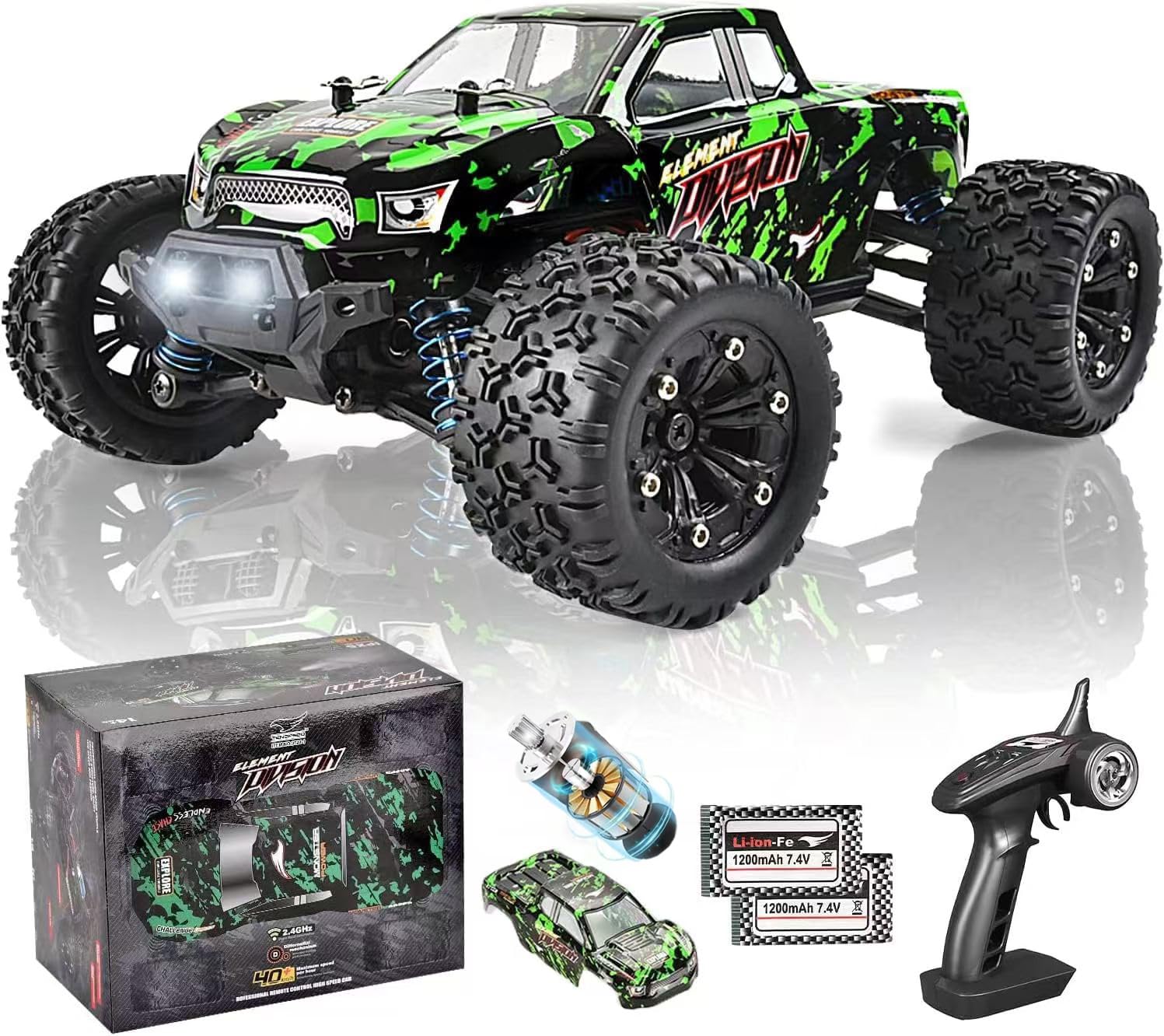 Sanherb 1:18 scale all-terrain RC car front view with rugged tires for off-road fun
