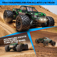 Sanherb 1:18 RC car in action on grass showing splash waterproof electronics