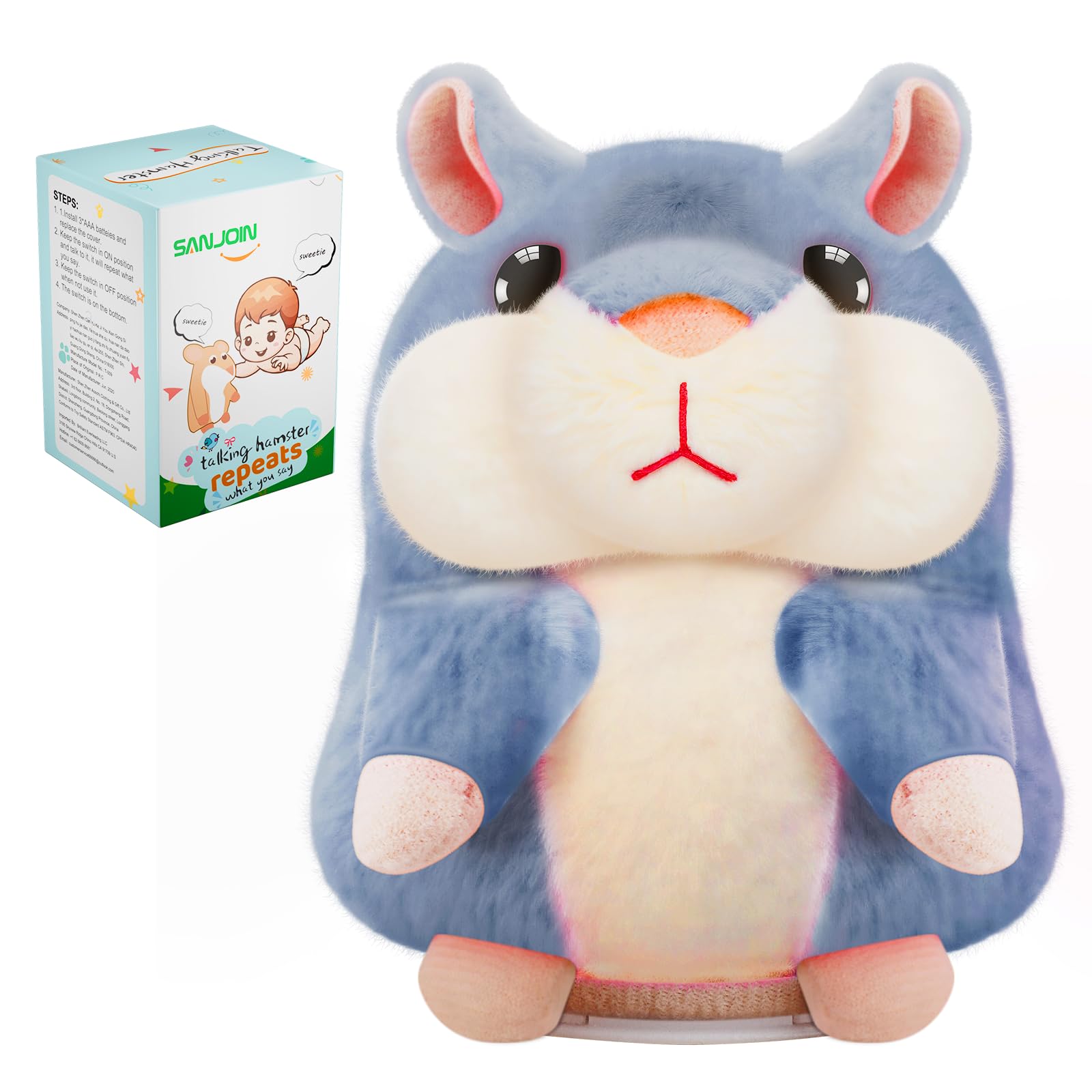 SANJOIN talking hamster gray plush toy for interactive play and learning.