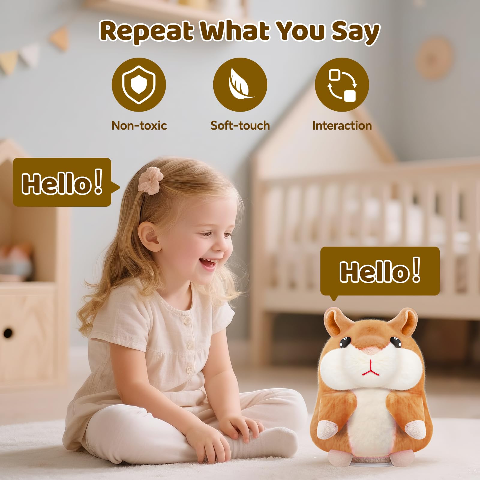SANJOIN talking hamster toy in use by a child for interactive play.