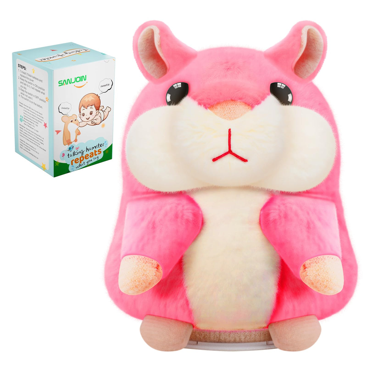 SANJOIN talking hamster plush close-up showing pink fur for engaging playtime