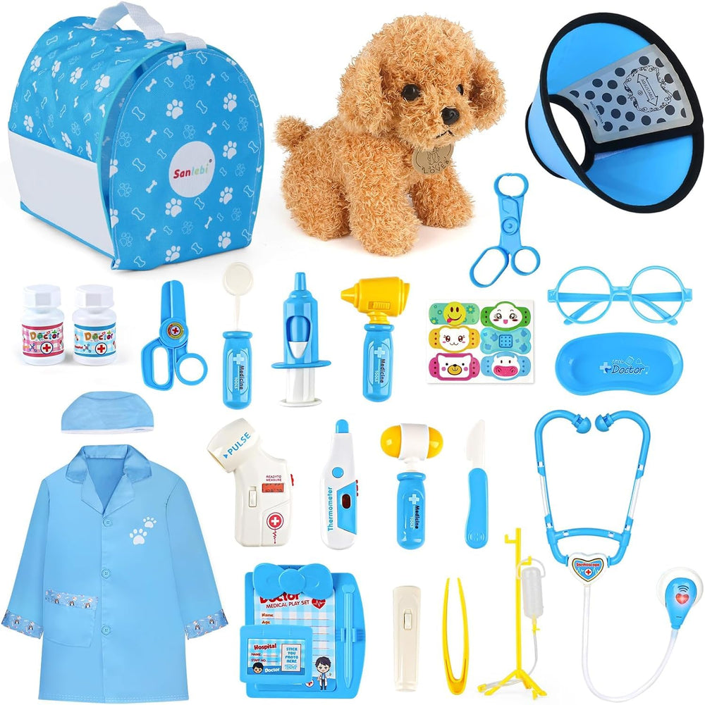 Sanlebi doctors set with dog cage bag for portable vet play and storage.