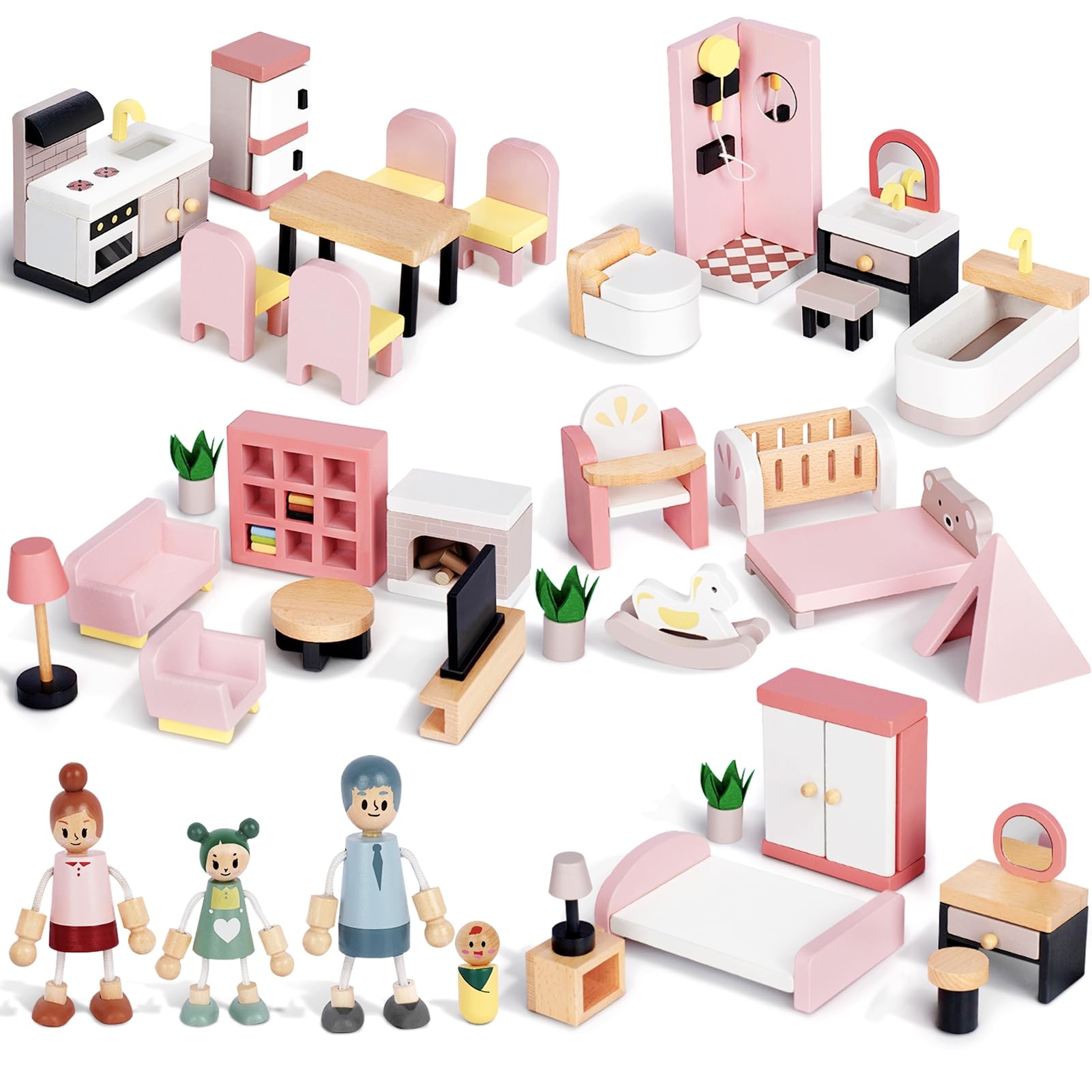 Sanlebi dollhouse living room cabinet with drawers supports organized pretend play.