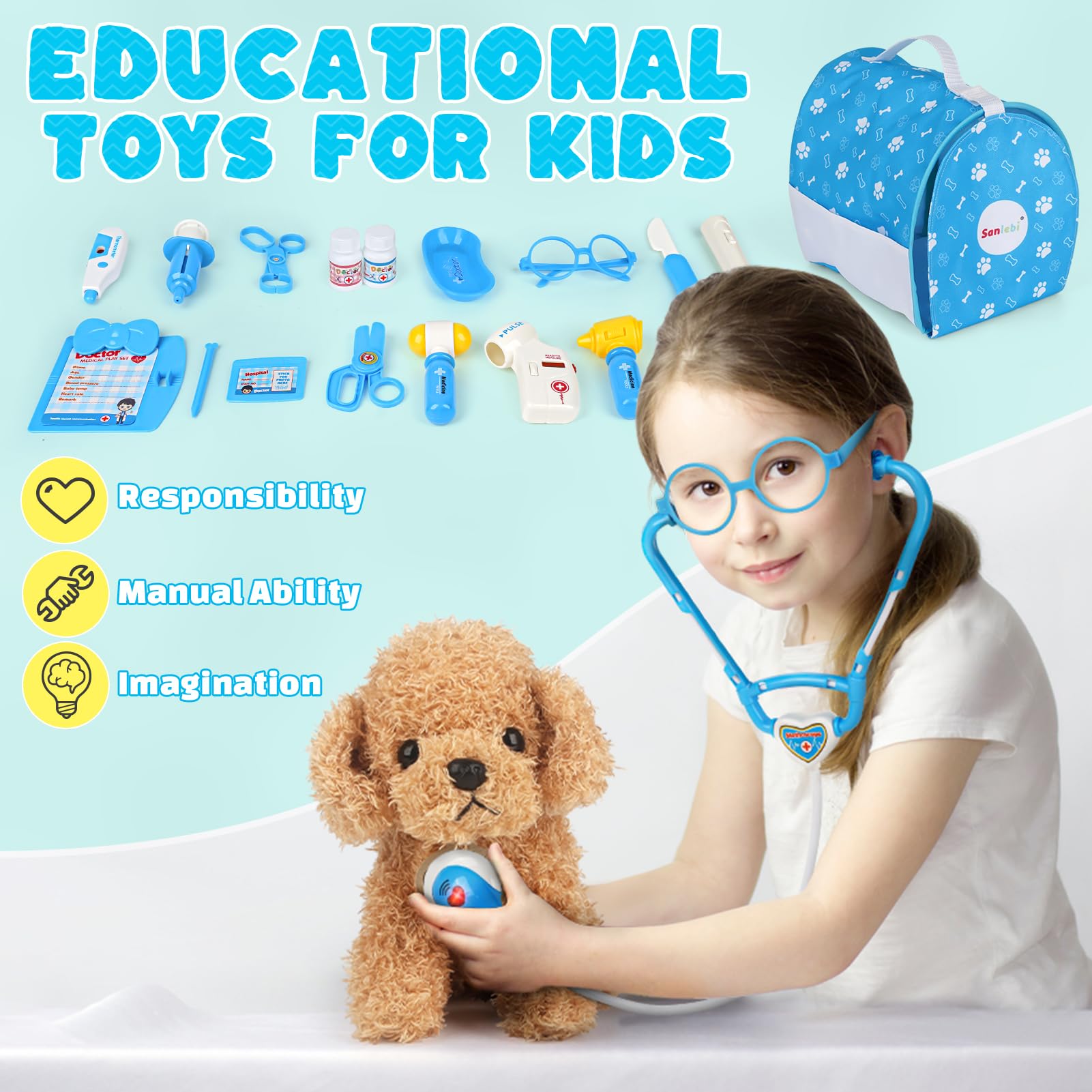 Sanlebi heartbeat-stethoscope with lights adds sensory fun during play.