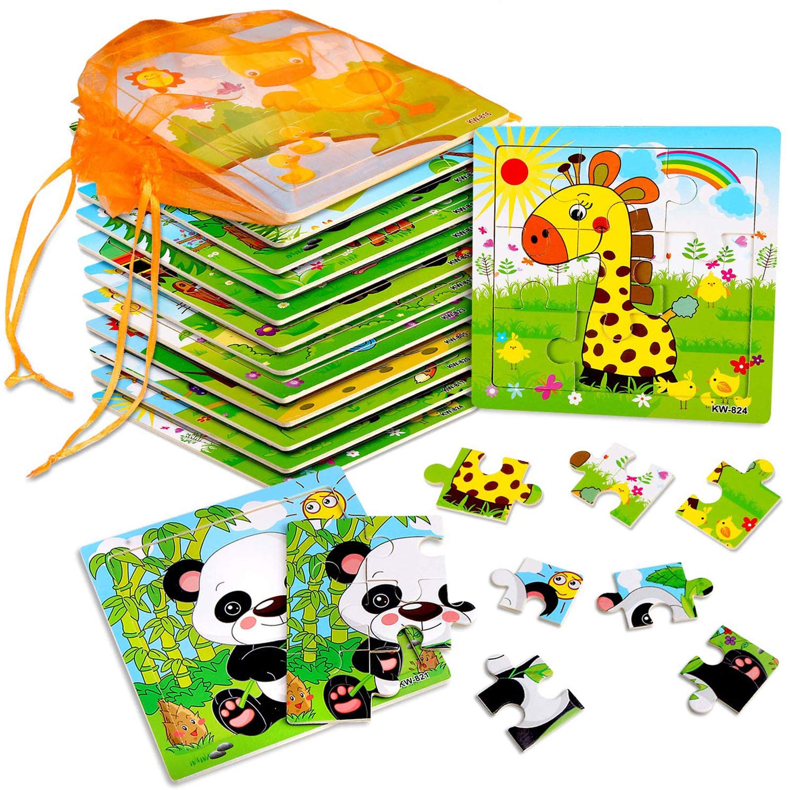 SANNIX wooden toddler animal puzzle set with 9 pieces for little hands