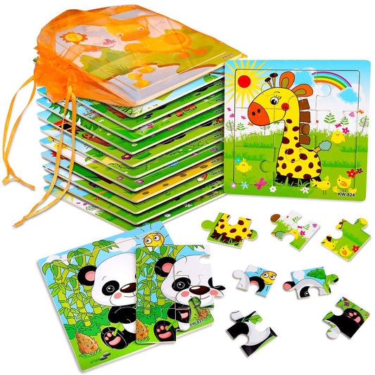 SANNIX wooden toddler animal puzzle set with 9 pieces for little hands