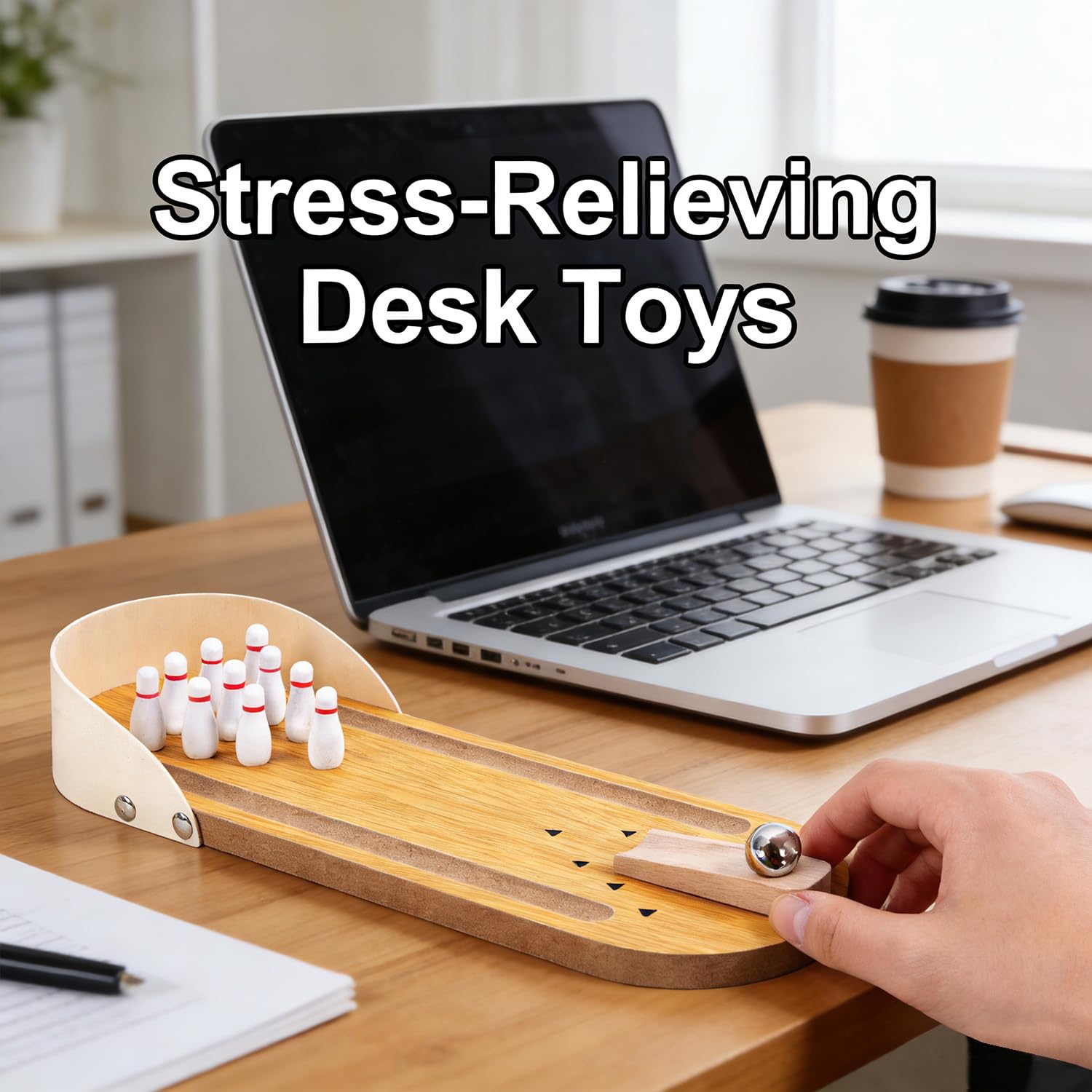 SANTA CASA desk mini bowling ball offers quick relaxation during breaks with satisfying rolls.