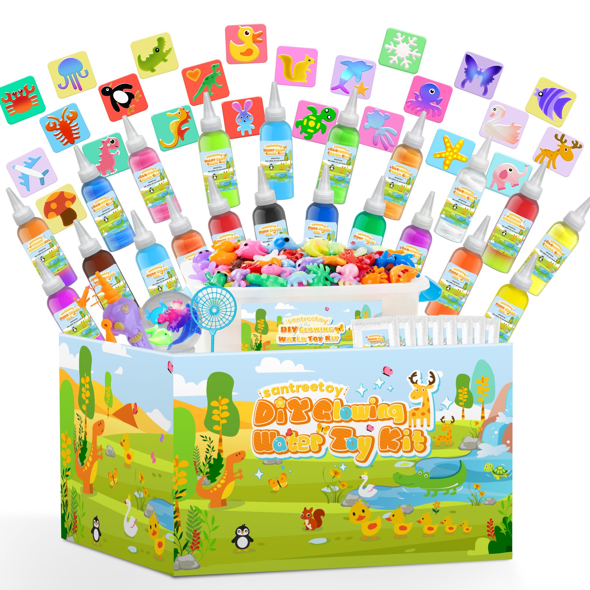Santreetoy Magic Gel Water Elf Kit contents present the full starter set for creative gel pets.