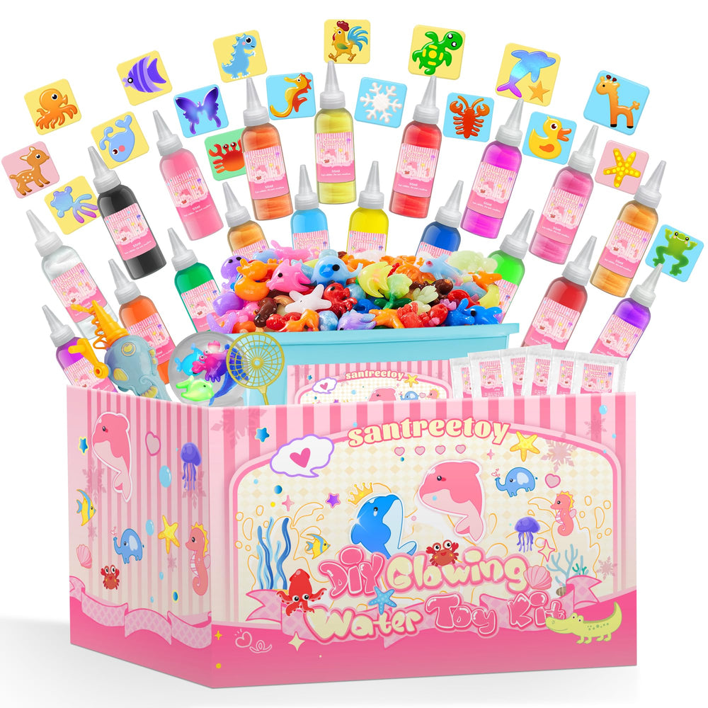 Santreetoy Magic Gel Water Elf Kit packaging setup encourages creative color mixing.