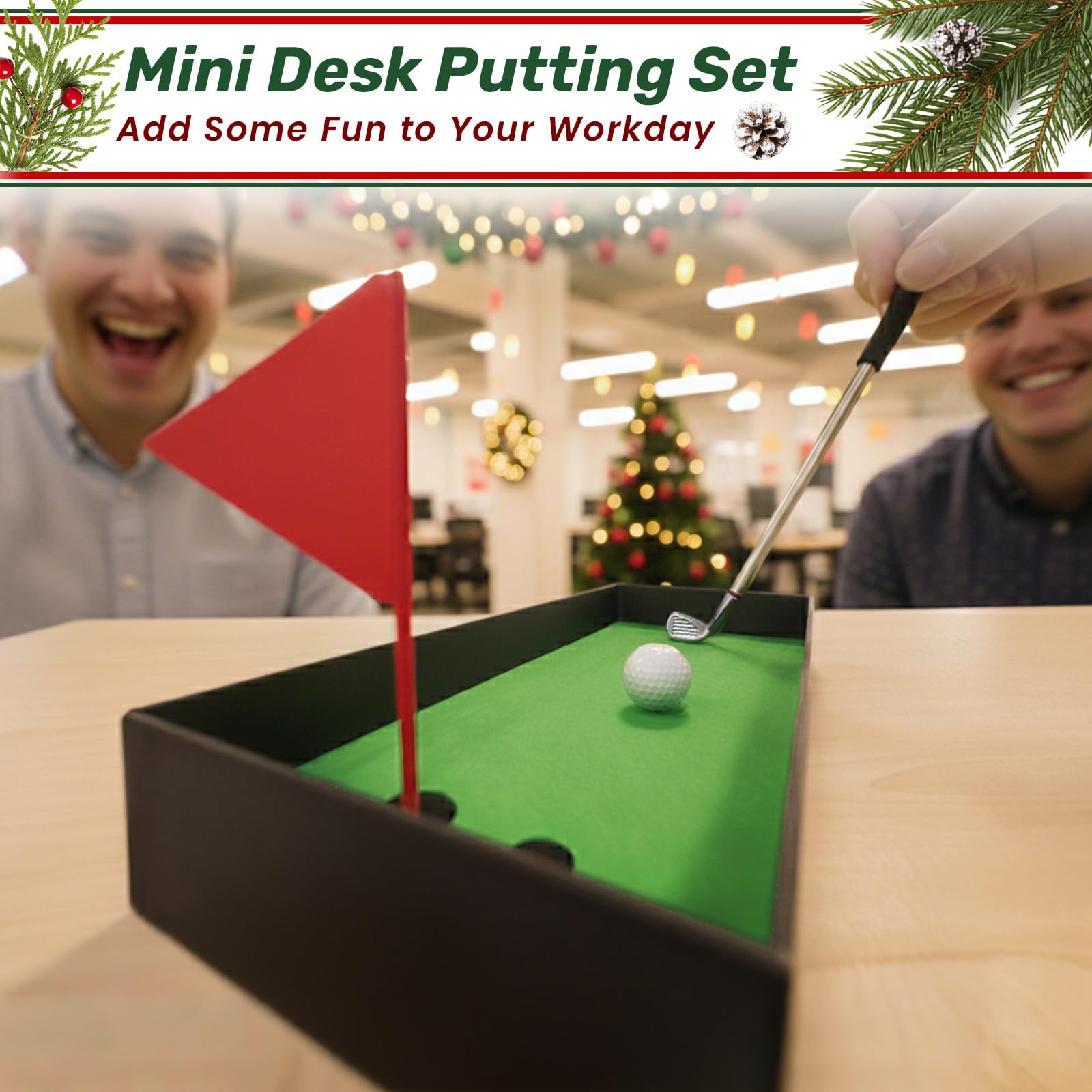 SAPLIZE Desk Putting Green with Flag creates a playful desktop game during work breaks.