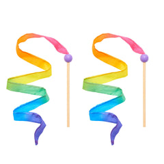 Sarah's Silks Mini Rainbow Streamer with wood handle—gentle air twirls for imaginative play.