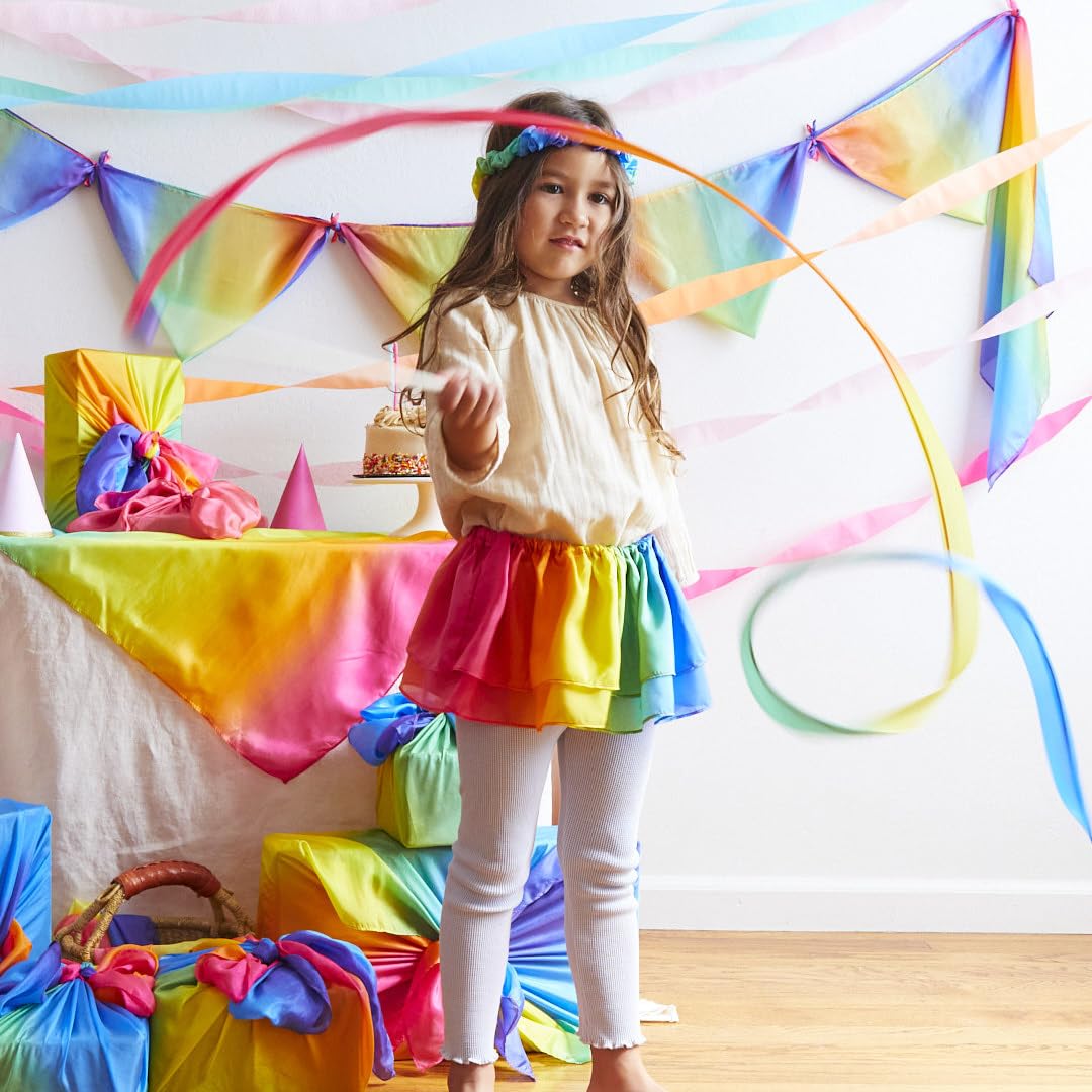 Sarah's Silks Rainbow Streamer showcasing dance and movement indoors and outdoors