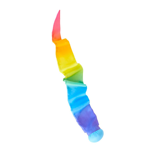 Full view of Sarah's Silks Skytail Blue Rainbow Comet for indoor and outdoor play.