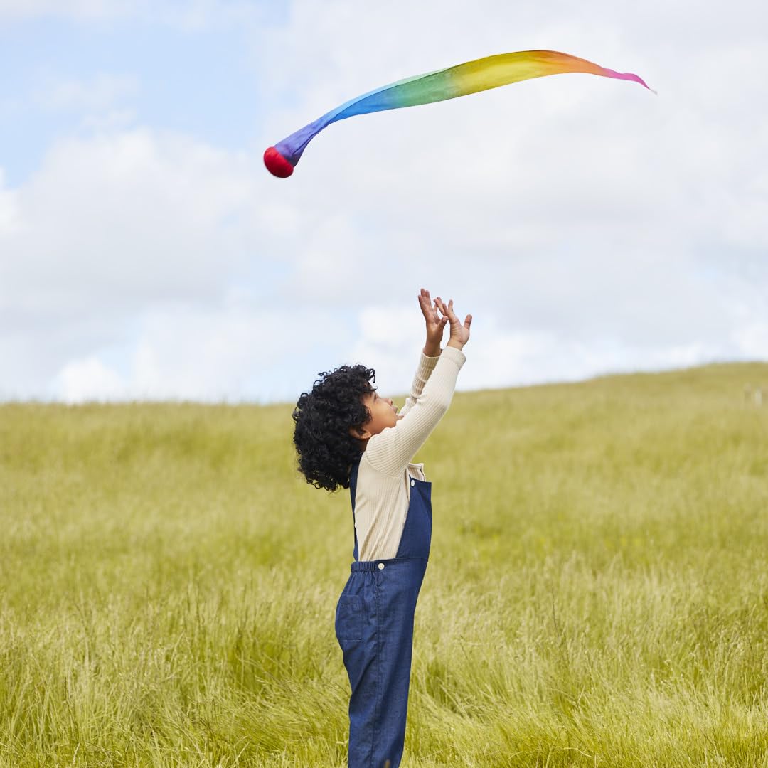 Sarah's Silks Skytail soft red ball enhances safe throwing and catching.